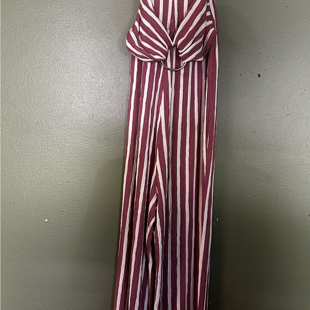 Love Tree Red and White Striped Jumpsuit with Wide-Leg Design